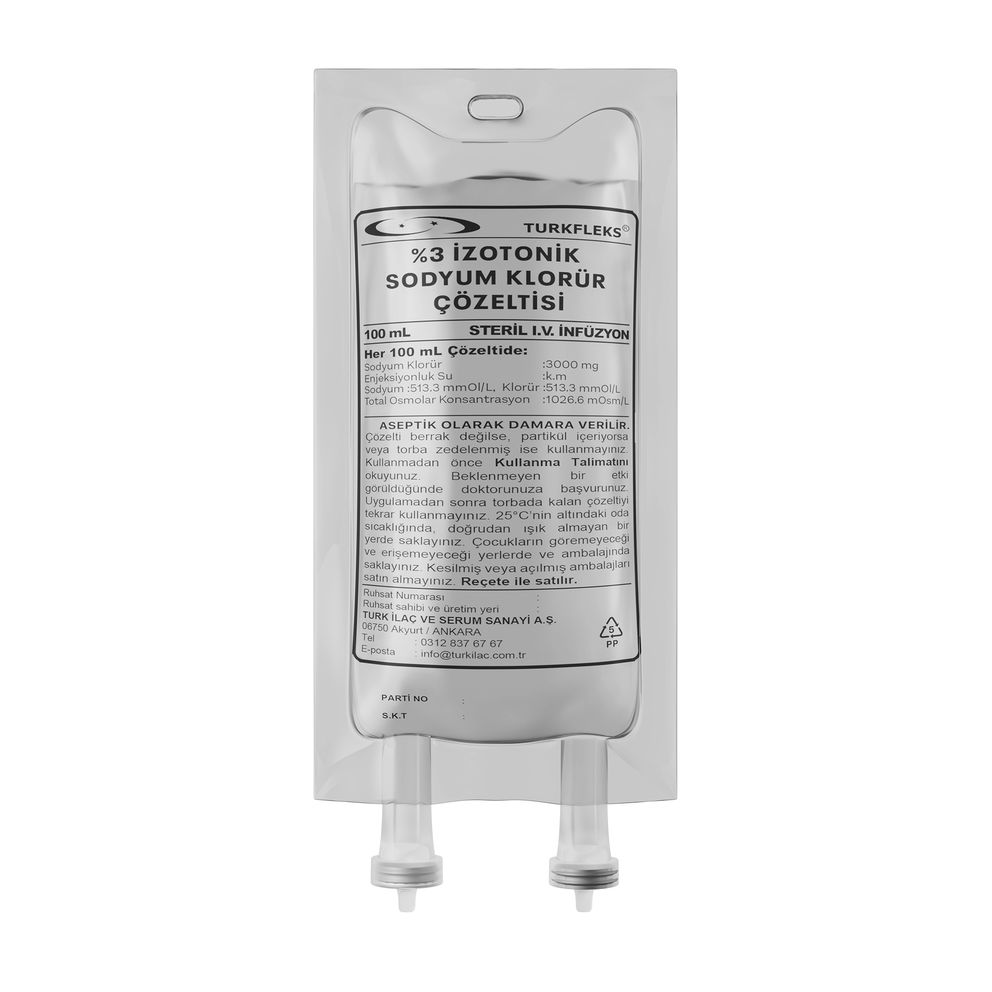 Turkfleks % 3 Sodyum Klorür Sudaki Çözeltisi