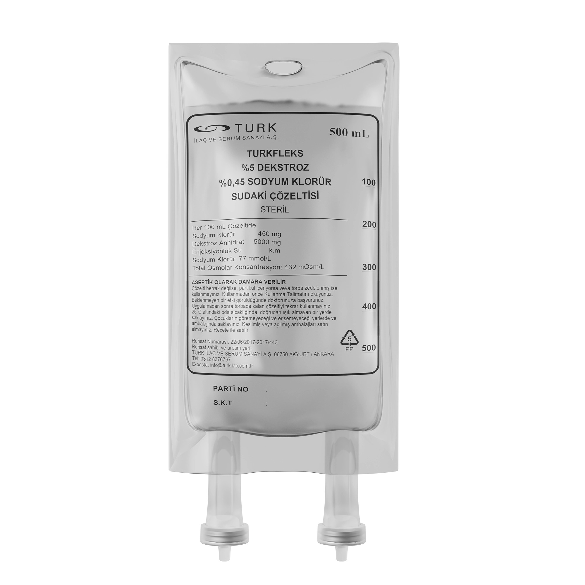 Turkfleks % 5 Dekstroz % 0,45 Sodyum Klorür Sudaki Çözeltisi